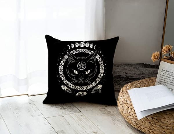1/2 st Dekorativ Kudde 45x45 cm – Gotisk Katt Kuddfodral för Soffa och Sovrum, Svart A-45x45cm