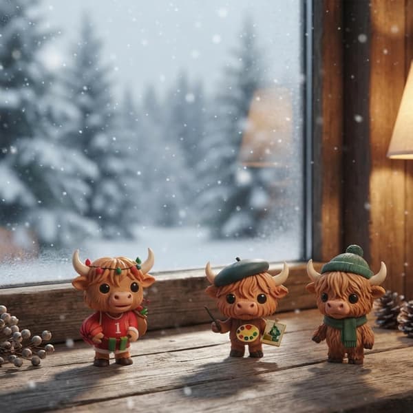 Julekalender 2026 Highland Ko, 24 dage med 3D-ko-figurer, Julekalender, Samlerfigurer og Julepynt