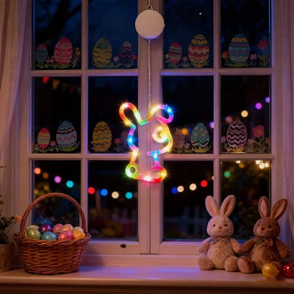 Easter Decoration LED Lights with Eggs and Rabbits – Battery-Powered Light String for Windows, Home, and Festive Atmosphere Warm White Egg