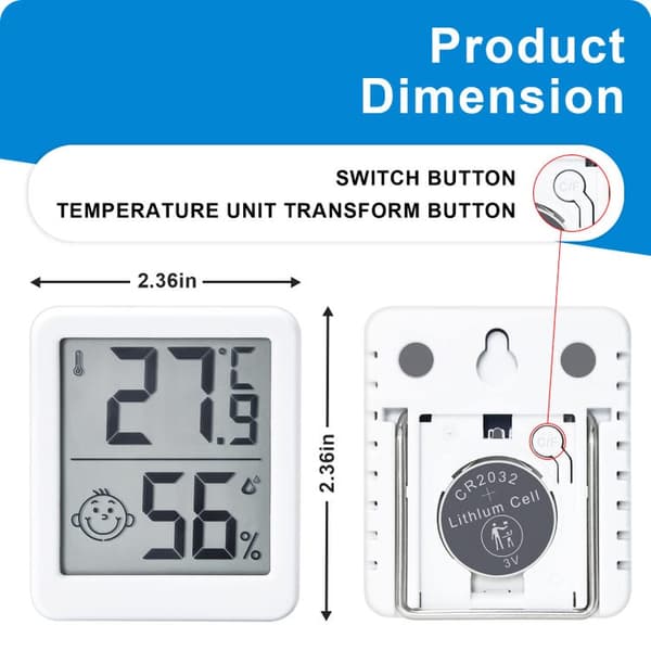 2-pack Digital Thermometer and Hygrometer, High Precision, Temperature and Humidity Meter, Indoor Comfort Indicator