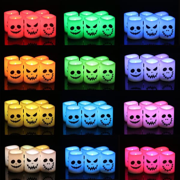 6/12-pack Color Changing Halloween LED Tealights with Remote Control and Timer, Flameless and Batteries Included 12-PACK