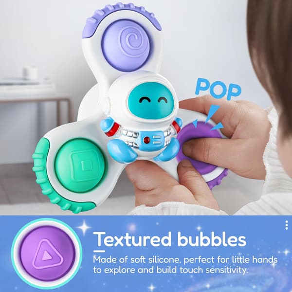 3-pak Baby Spinner Sugekop Legetøj, Bi & Fly, Sensorisk Badelegetøj, Sjovt Snurrelegetøj til Børn 1-3 År Space