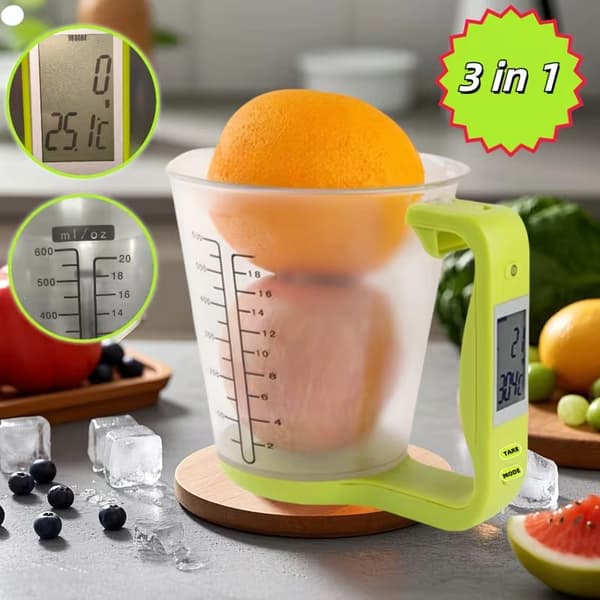Digital köksvåg med mätkopp 600 ml – Termometer, 6 enheter, avtagbar PC-design Red