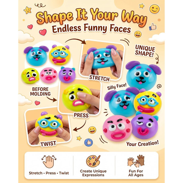 2 st Smushers Squishy-Curiosities Smushers Hundansiktsbyte Squishy Fidget Leksaker Pink&blue