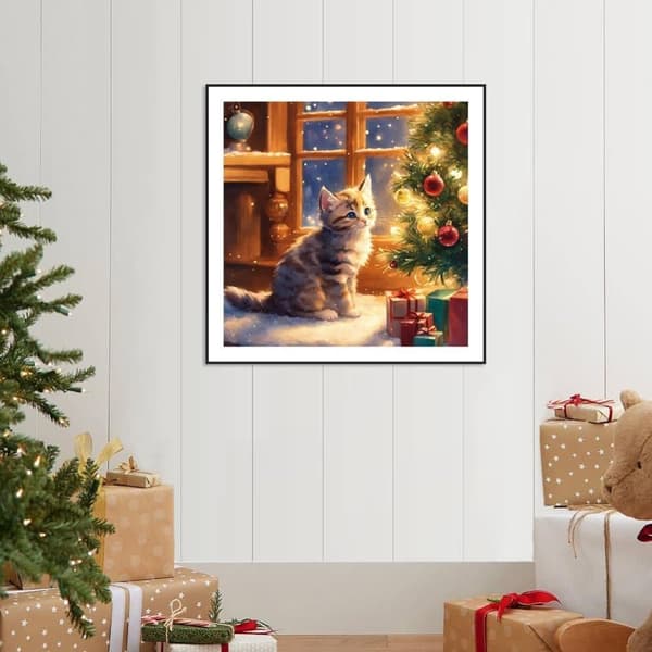 Julkatt Diamantkonst - Full Drill Pärlkonst med Kristaller, 30x30 cm