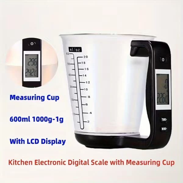 Digital köksvåg med mätkopp 600 ml – Termometer, 6 enheter, avtagbar PC-design Red