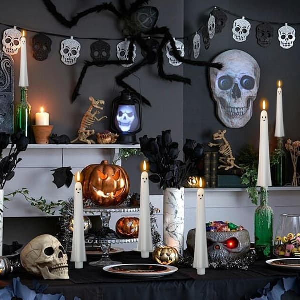 2 Pcs Halloween Ghost Candles LED Flameless, Real Wax with Remote Control, Timer, and Flickering 3D Wick 2pcs