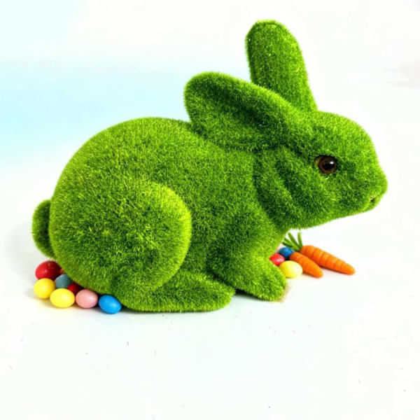 4-Pack Easter Bunny Figurines Flocked – Easter Decoration Rabbit Green, Easter Decor for Table, Shelf, Garden & Home