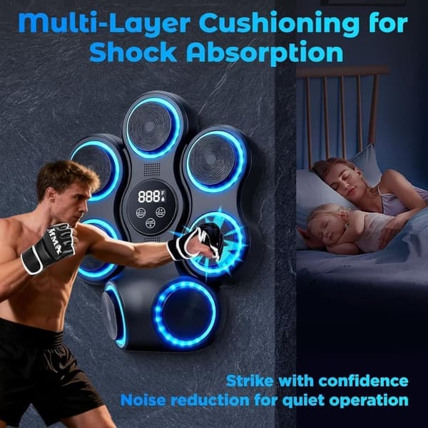 Smart Boxing Target with Music & Bluetooth, LED Lights, 9 Speeds & Reaction Modes