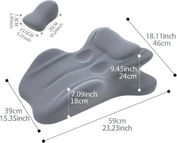 Ergonomic Memory Foam Wedge Pillow, 27° Incline, Back and Neck Support in Multiple Resting Positions Grey 59x46x24cm