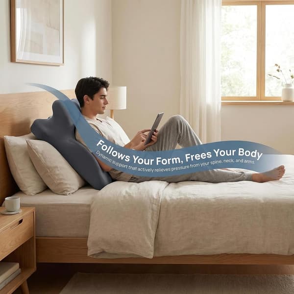 Ergonomic Memory Foam Wedge Pillow, 27° Incline, Back and Neck Support in Multiple Resting Positions Grey 66x53x36cm