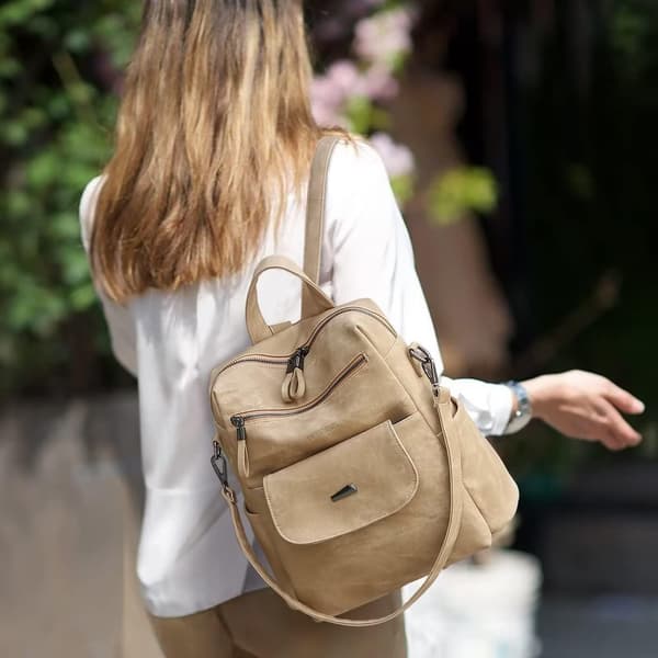 Women's PU Leather Backpack, Small Handbag and Shoulder Bag, Waterproof Backpack for Shopping and Travel Brown&Leopard