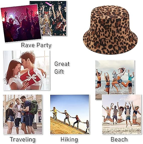 Leopardmönstrad bucket hat, nyhet, mönstrade solhattar, vändbar packbar fiskemössa för kvinnor, män Red