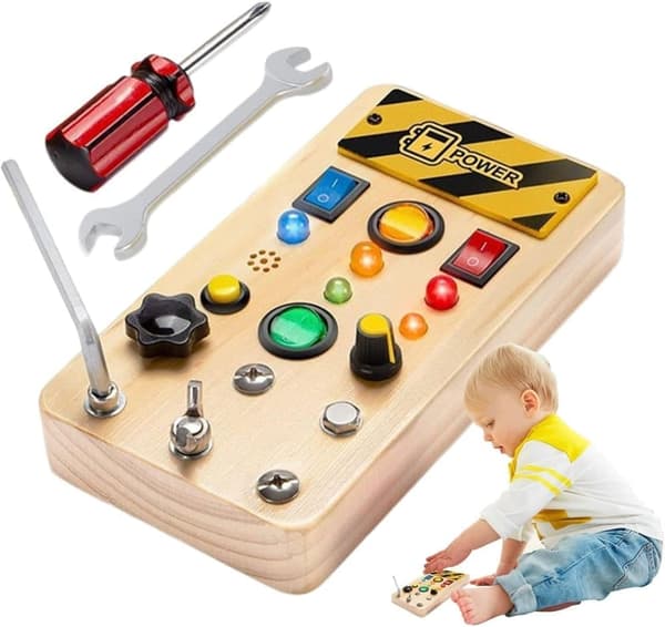 Activity Board Wood | Sensory Toy Board with Light Switch, Educational Play for Children