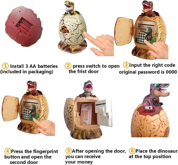 Electronic Dinosaur Piggy Bank for Kids - Secure Money Box with Code Beige