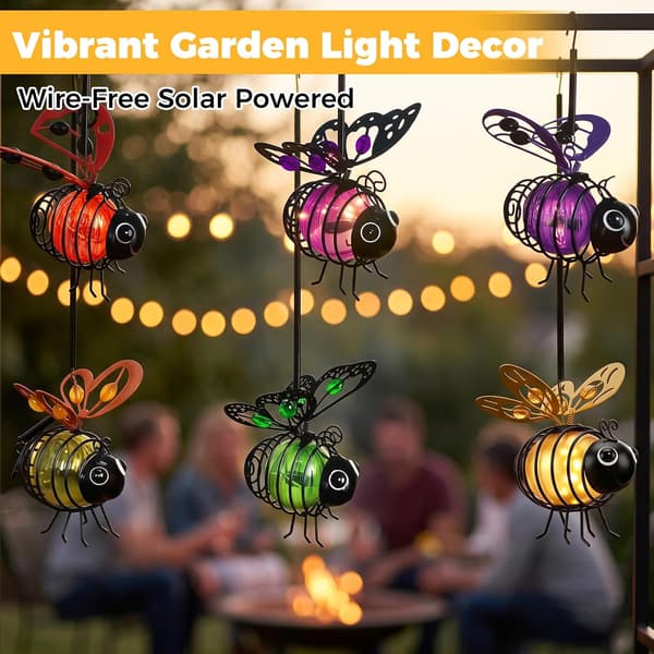 1/2-pack Hanging Solar Bee Light, Waterproof LED Garden Lighting for Garden, Patio, Balcony and Yard Yellow 2-PACK