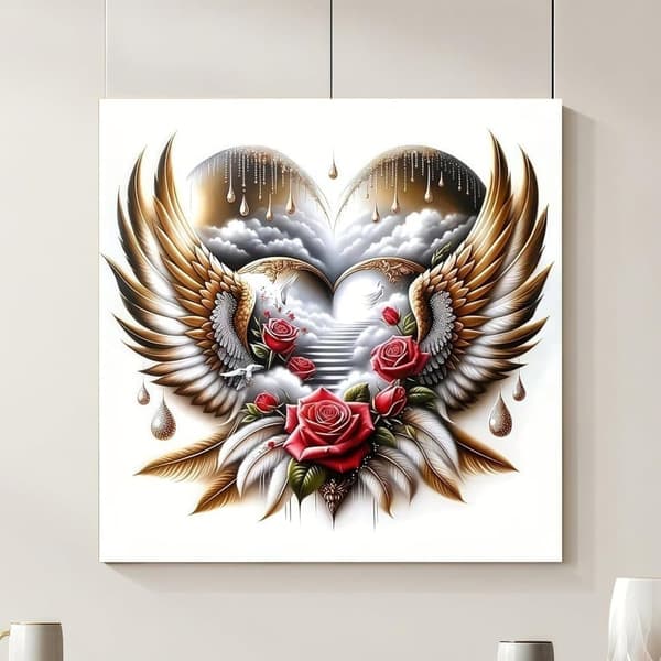 Hjerte & Englevings Diamantkunst - DIY Krystallsett for Voksne, 35x35 cm