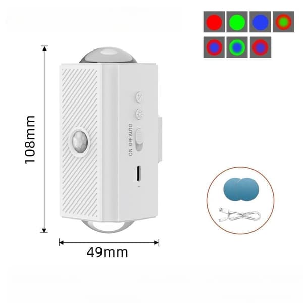 Genopladelig RGB LED Natlampe med Bevægelsessensor – 1/2-pak Sensorlampe 1-pack