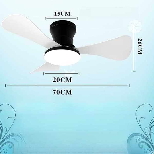 Ceiling fan with LED lighting 70 cm, 3 blades, remote control, 6 speeds, quiet DC motor, dimmable, 3000–6000 K, timer White 70cm