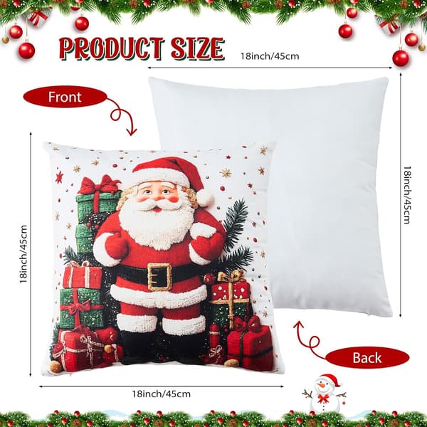 Christmas Pillow Covers 4-pack 45x45 cm – Soft Decorative Pillowcases with Santa, Christmas Tree, Wreath & Snowman for Sofa