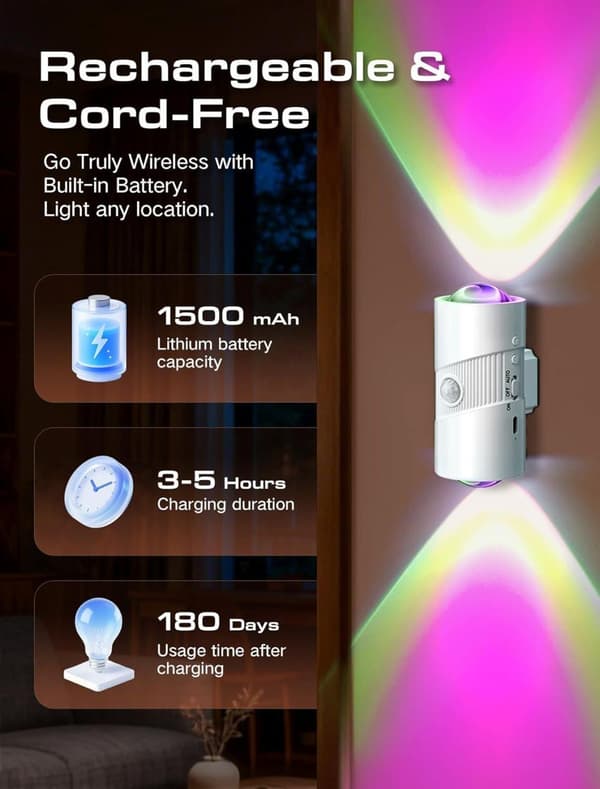 Genopladelig RGB LED Natlampe med Bevægelsessensor – 1/2-pak Sensorlampe White 1 PC