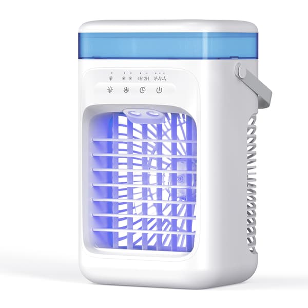 Bærbar luftkjøler, 1000 ml fordampningskjøler med 3 hastigheter, 2 tåkemoduser, timer og LED-lys White