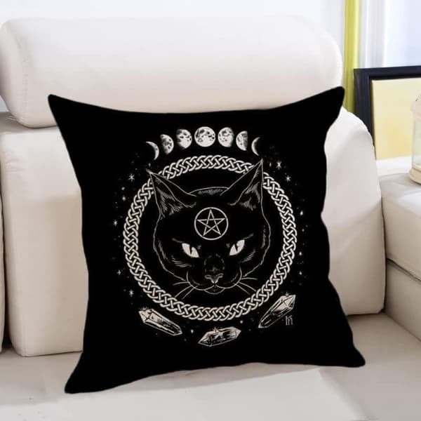 1/2 st Dekorativ Kudde 45x45 cm – Gotisk Katt Kuddfodral för Soffa och Sovrum, Svart
