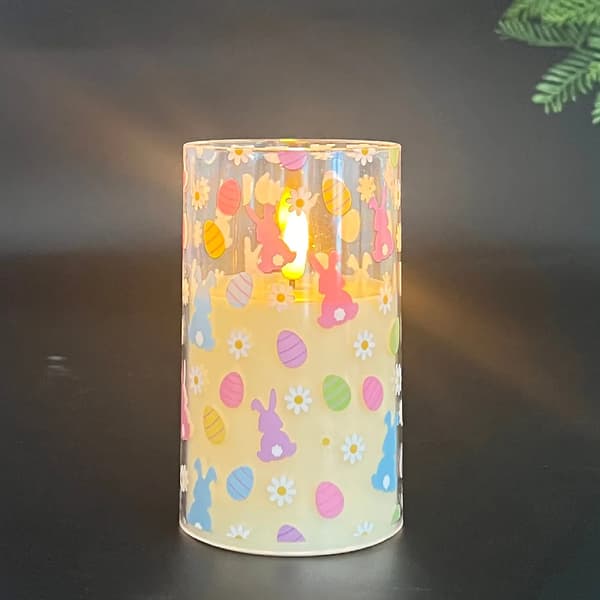 3-Pack LED Flameless Candles - Easter Decoration with Rabbit & Easter Egg, Electric Candles for Home & Party