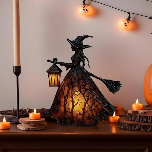 Halloween Witch Hat Table Lamp, Gothic LED Night Light, USB Powered Decorative Lamp for Home, Shelf, and Table, 16 cm