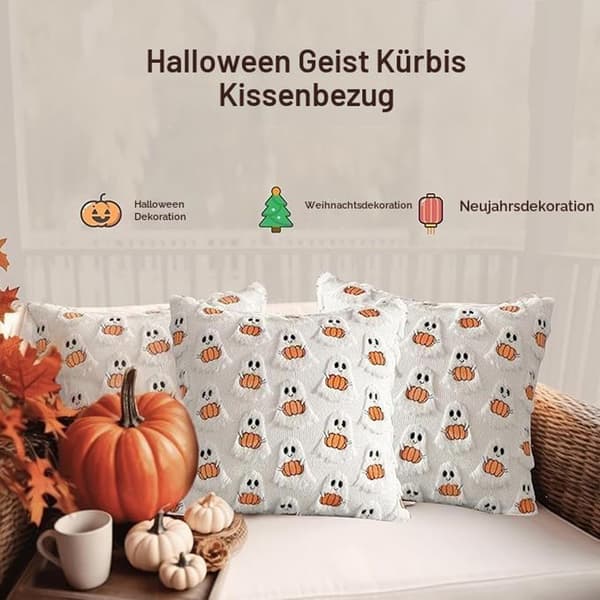 2-pak Halloween pudebetræk 45x45 cm, spøgelse og græskar, dekorative sofapuder til efterår og Halloween