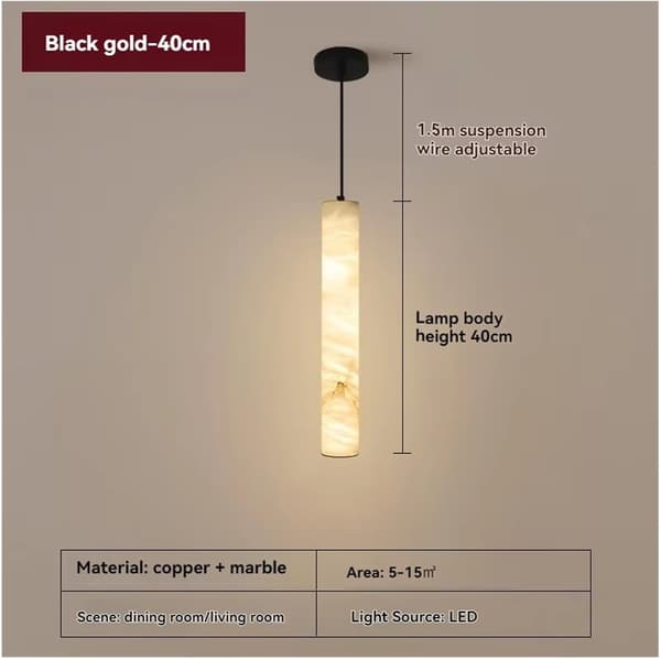 2-pack Natural Stone Pendant Lights with Cylindrical Design, Adjustable Cord, and Warm Light for Kitchen Island Copper 40cm(20w)