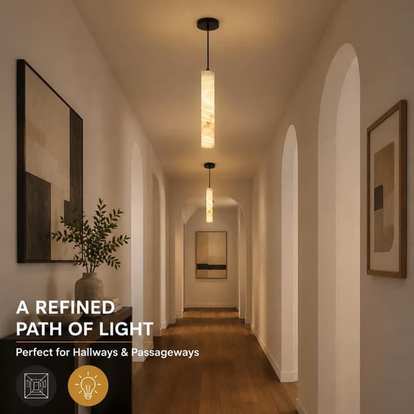 2-pack Natural Stone Pendant Lights with Cylindrical Design, Adjustable Cord, and Warm Light for Kitchen Island Copper 50cm(25w)