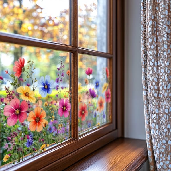 Window Film Flowers 60x30 cm, Privacy Screen and Window Decor, Double-Sided Floral Pattern for Windows, Doors and Glass #2