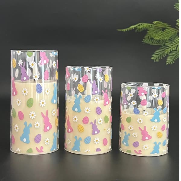 3-Pack LED Flameless Candles - Easter Decoration with Rabbit & Easter Egg, Electric Candles for Home & Party