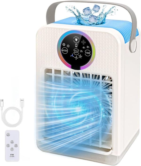 4-i-1 Luftkøler & Ventilator – Bærbar AC med Farveskær, Timer & Luftfugter, 700ML