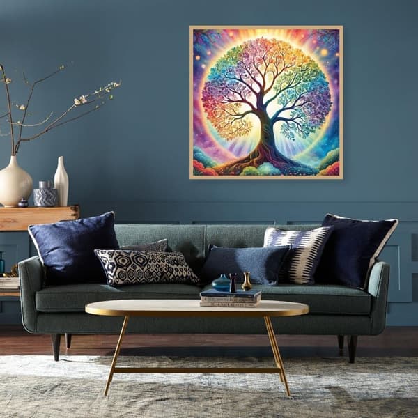 Fargerikt Livets Tre 5D Diamantkunst, Diamantmaling Full Bor 35x35cm