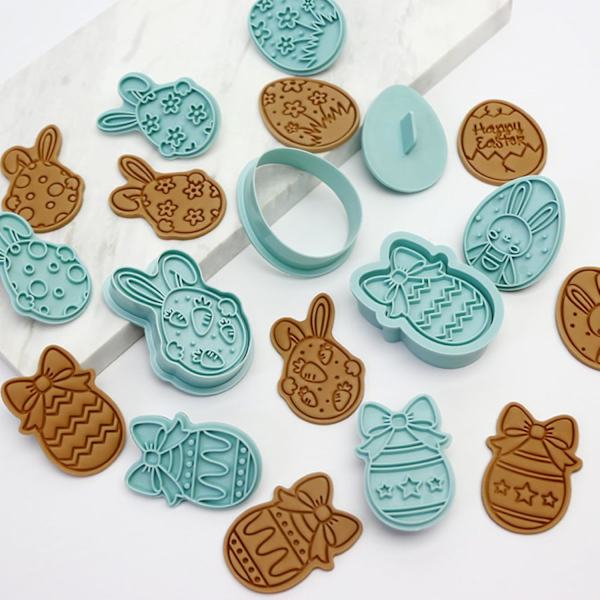 Easter Cookie Cutters 12-Pack - Easter Egg Biscuit Molds with 3D Stamp Plastic for Baking DIY Easter Cookies Party Decoration