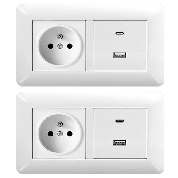 1/2 pc Duo French Socket + USB/Type C Fast Charging – Multifunction Module Wall Outlet White 2-Pack