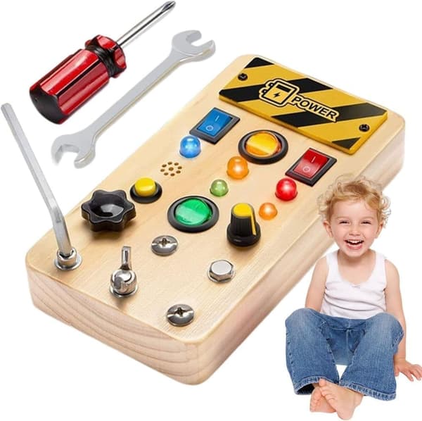 Activity Board Wood | Sensory Toy Board with Light Switch, Educational Play for Children