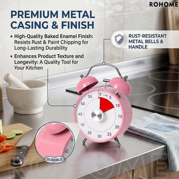 60 Minute Visual Timer, Analog Countdown Timer with Loud Dual Alarm, Silent Design for Classroom, Study, and Kitchen Black
