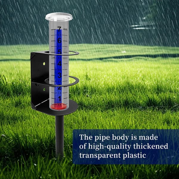 Rain gauge for garden, tall model with adjustable height, ground spike and large clear numbers for lawn