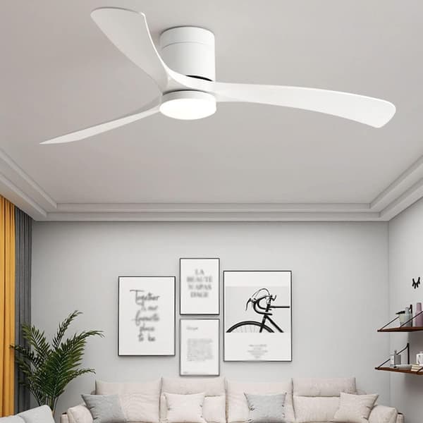 Ceiling fan with LED lighting 96/116 cm, remote control, 6 speeds, low profile, reversible DC motor, ABS blades White 116cm-Wall Control+3 Light Colors