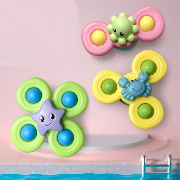 Badelegetøj til Baby 3-pak, Sugekop Spinner med Havdyr, Sensorisk Drejelegetøj til Badekar, Fidget Legetøj til Småbørn