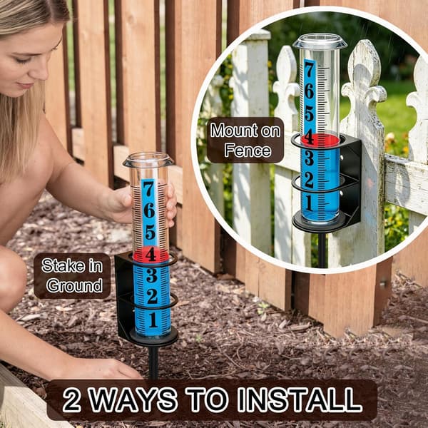 Rain gauge for garden, accurate precipitation gauge with metal stand, red float and large clear numbers