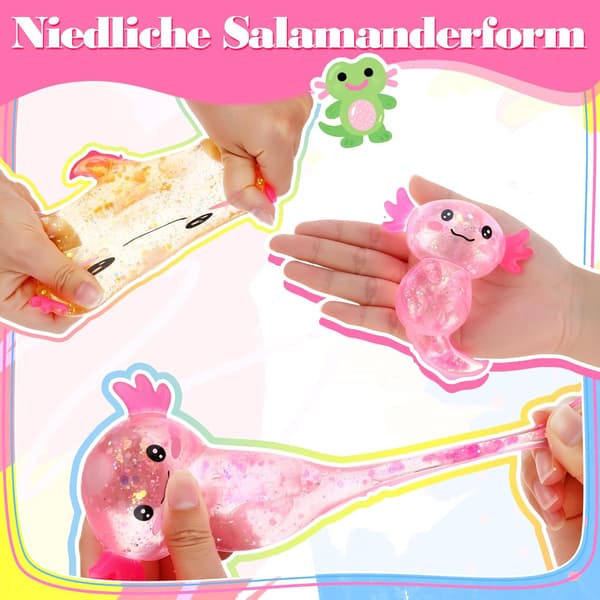 4-delat Axolotl Squishy-set – Glittriga, roliga, klämbara sensoriska antistressleksaker
