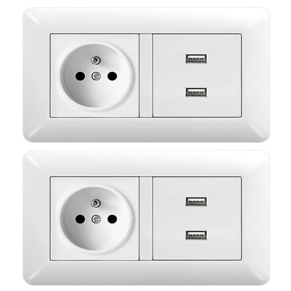 1/2 pc Duo French Socket + 2 USB Ports - Smart Module Wall Outlet White for Home and Office 2-Pack