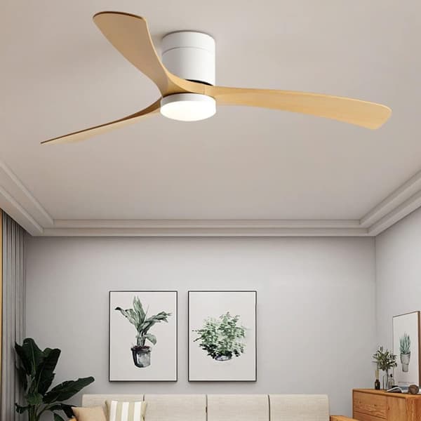 Ceiling fan with LED lighting 96/116 cm, remote control, 6 speeds, low profile, reversible DC motor, ABS blades White & Natural Wood Grain 96cm-Wall Control+3 Light Colors