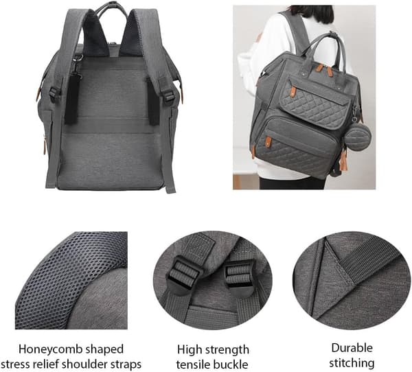 Diaper Bag Backpack Baby Waterproof with Changing Pad, Pacifier Case, Bottle Holder & Stroller Hooks, Multifunctional Diaper Bag Light Grey