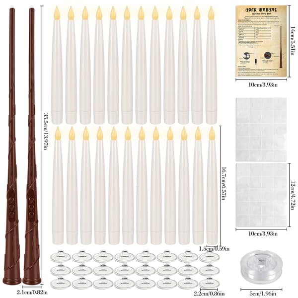 24 Pcs Floating LED Candles with Wand and Remote Control, 6/18 h Timer, Warm Flickering Light for Halloween 24pcs