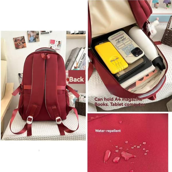 Backpack with Plaid and Polka Dot Pattern, Multiple Pockets, Cat Charm, and Spacious Storage for Everyday and Travel Yellow